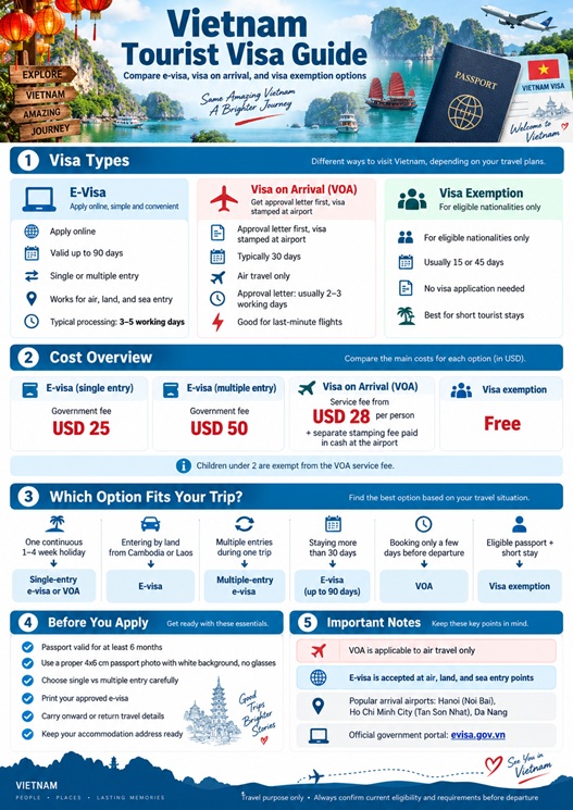 Vietnam visa blog guide showing a traveler holding a passport and Vietnam e-visa approval letter
